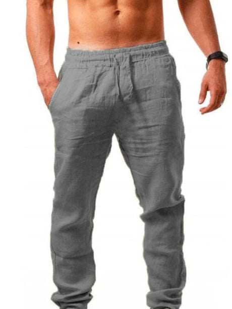 Men's Solid Color Drawstring Waist Linen Pants