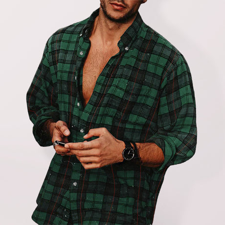 Men's Plaid Print Button Front Shirt