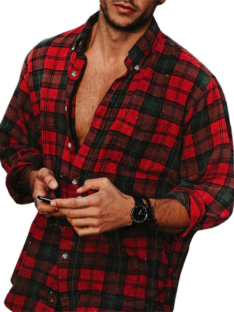 Men's Plaid Print Button Front Shirt