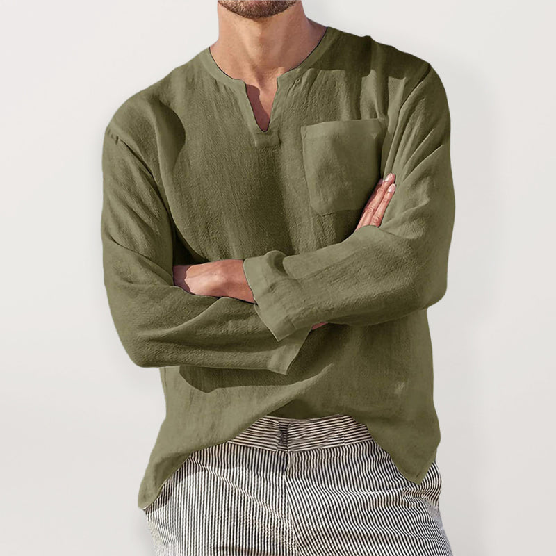 Men's Solid Color Linen Pullover Tunic Shirts