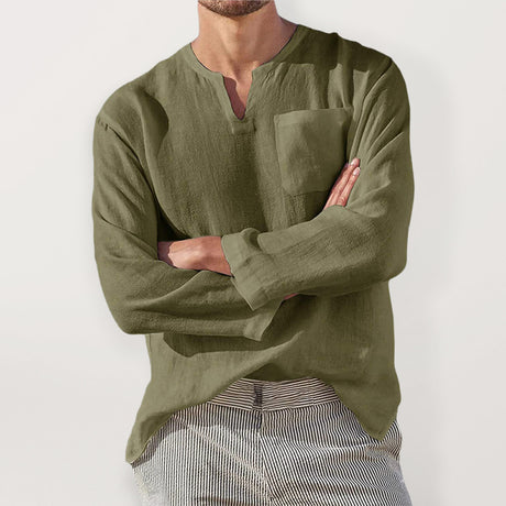Men's Solid Color Linen Pullover Tunic Shirts