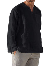 Men's Solid Color Linen Pullover Tunic Shirts
