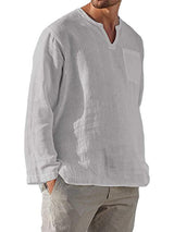 Men's Solid Color Linen Pullover Tunic Shirts