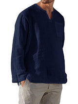 Men's Solid Color Linen Pullover Tunic Shirts