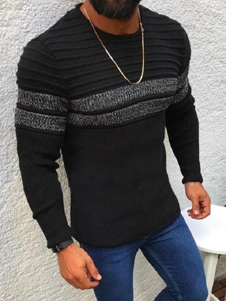 Textured Bicolor Striped Crewneck Sweater