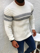 Textured Bicolor Striped Crewneck Sweater