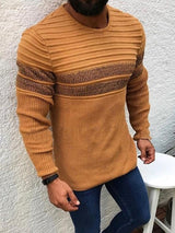 Textured Bicolor Striped Crewneck Sweater