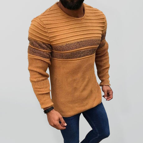 Textured Bicolor Striped Crewneck Sweater
