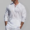 Men's Solid Color Adjustable Cross Straps Neck-line Hooded Knit Top