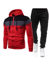 Men's Color-block Slim Fit Zip Hoodie And Slim Pants Set
