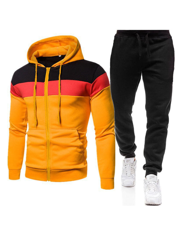 Men's Color-block Slim Fit Zip Hoodie And Slim Pants Set