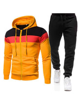 Men's Color-block Slim Fit Zip Hoodie And Slim Pants Set