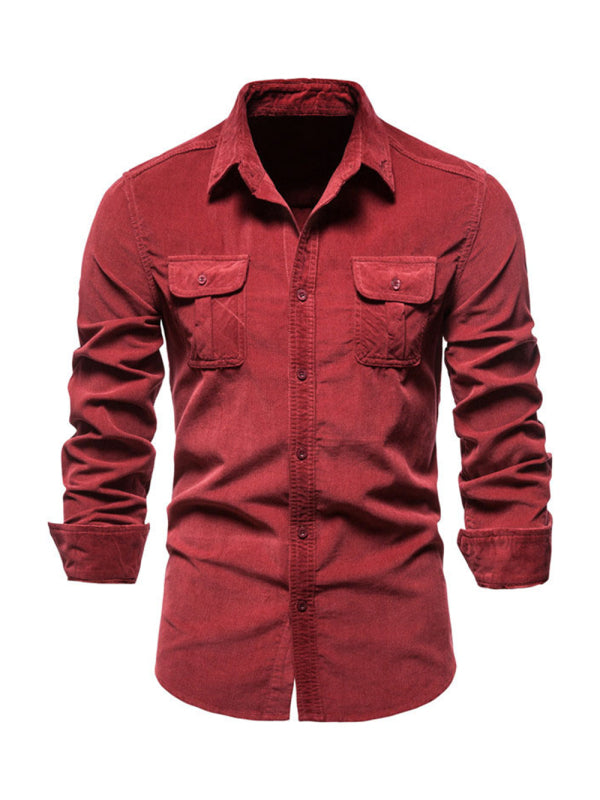 Men's corduroy slim-fit casual long-sleeve shirt