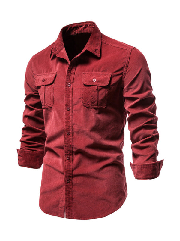 Men's corduroy slim-fit casual long-sleeve shirt
