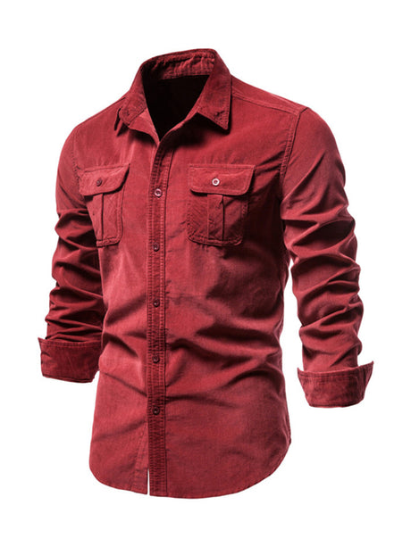 Men's corduroy slim-fit casual long-sleeve shirt