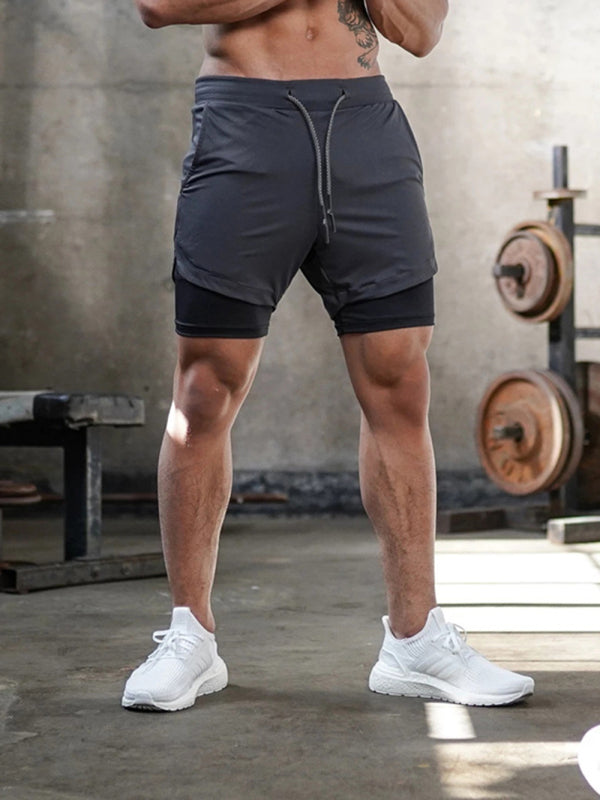 Men's athleisure fake two-piece shorts
