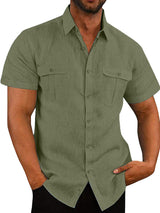 Men's Solid Color Double Pocket Short Sleeve Shirt Top