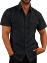 Men's Solid Color Double Pocket Short Sleeve Shirt Top