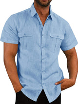Men's Solid Color Double Pocket Short Sleeve Shirt Top