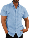 Men's Solid Color Double Pocket Short Sleeve Shirt Top