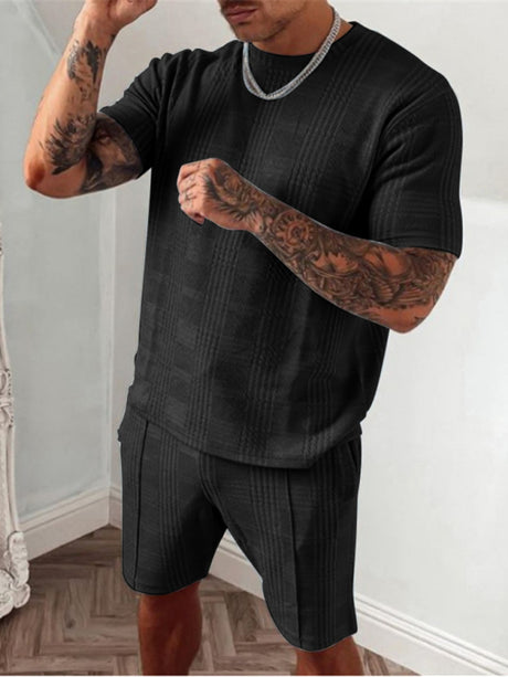 Men's Plaid  Print T-shirt & Shorts Set