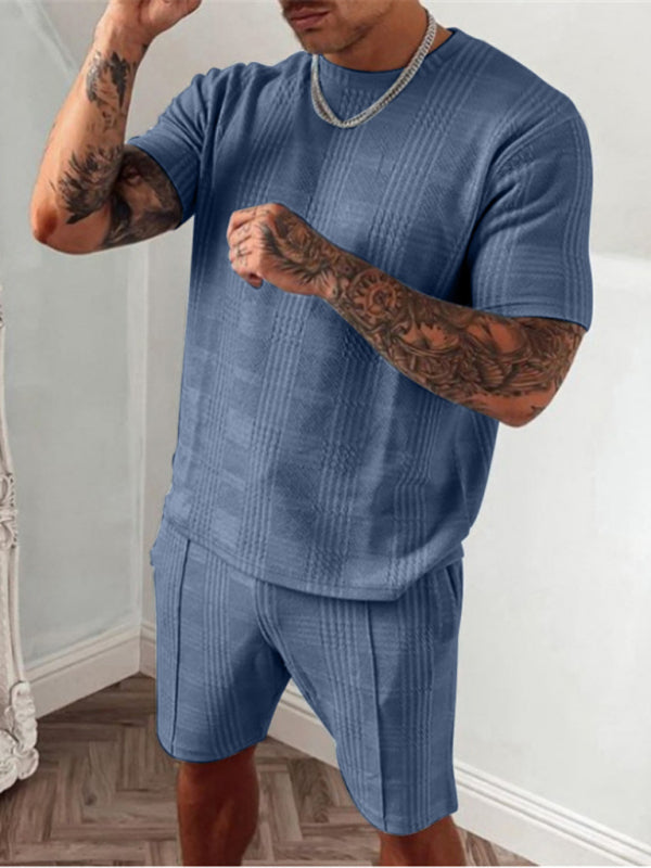 Men's Plaid  Print T-shirt & Shorts Set