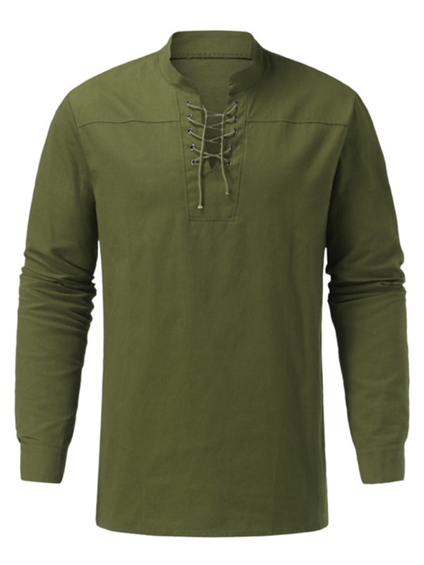 Men's Solid Color Long Sleeve Lace-up Rib Sweater