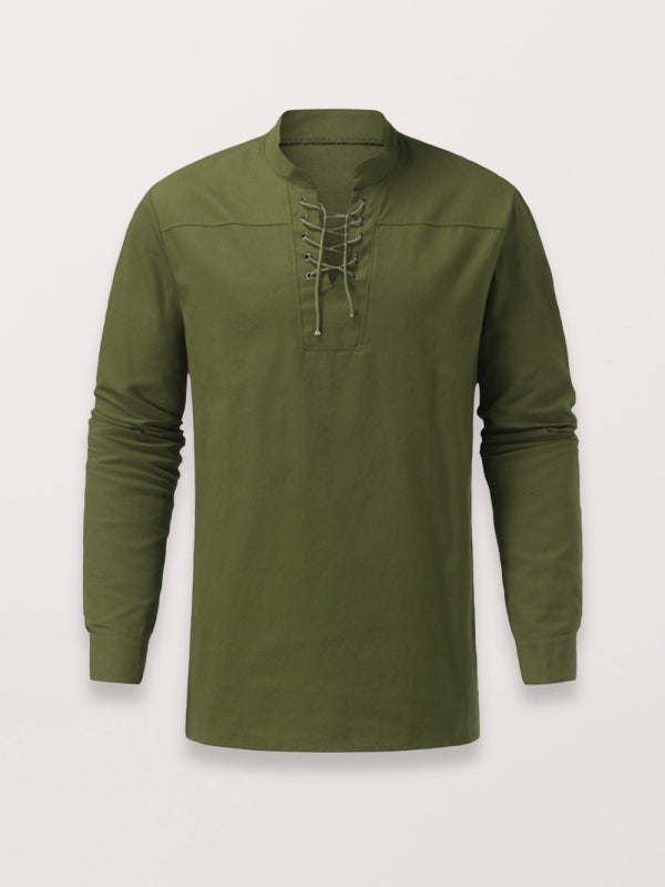 Men's Solid Color Long Sleeve Lace-up Rib Sweater