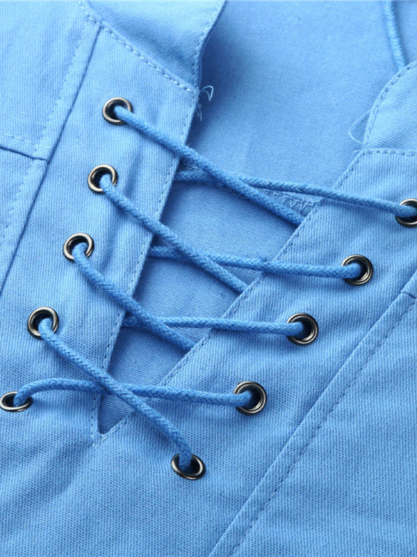 Men's Solid Color Long Sleeve Lace-up Rib Sweater