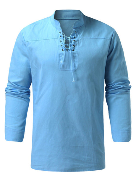 Men's Solid Color Long Sleeve Lace-up Rib Sweater