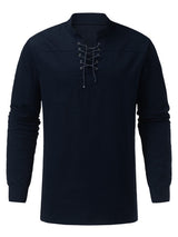 Men's Solid Color Long Sleeve Lace-up Rib Sweater