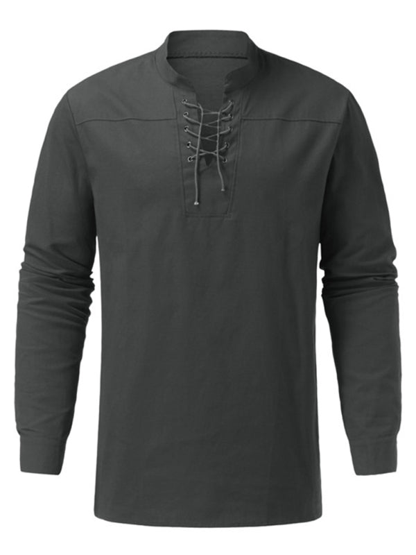 Men's Solid Color Long Sleeve Lace-up Rib Sweater