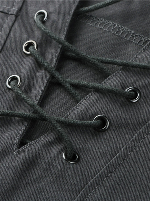 Men's Solid Color Long Sleeve Lace-up Rib Sweater