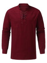 Men's Solid Color Long Sleeve Lace-up Rib Sweater