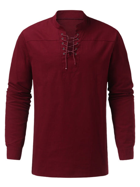 Men's Solid Color Long Sleeve Lace-up Rib Sweater