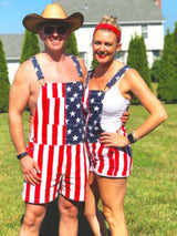 Unisex American Flag Graphic Print Denim Overall Shirt Jeans