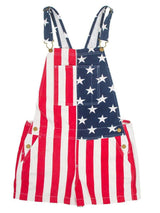 Unisex American Flag Graphic Print Denim Overall Shirt Jeans