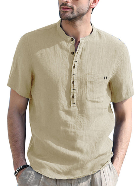 Men's Solid Color Linen Short Sleeve Summer Shirt