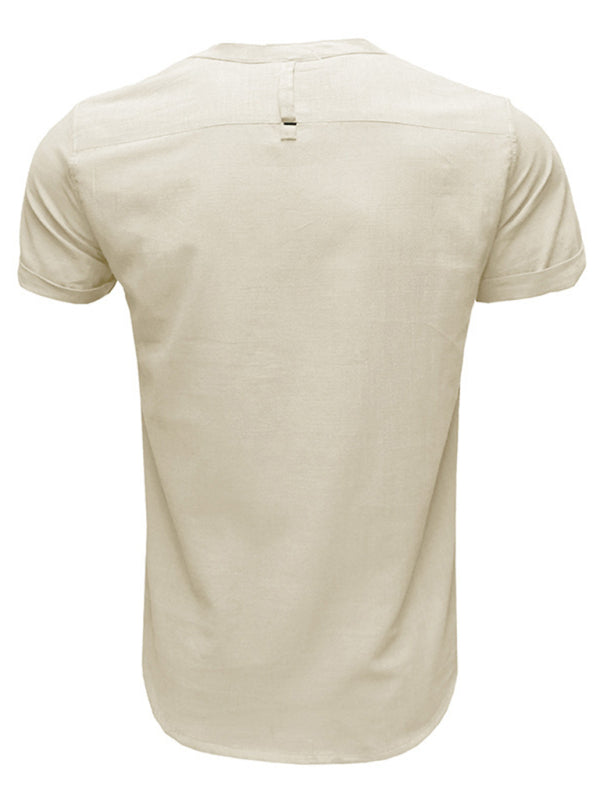 Men's Solid Color Linen Short Sleeve Summer Shirt