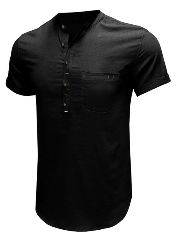 Men's Solid Color Linen Short Sleeve Summer Shirt