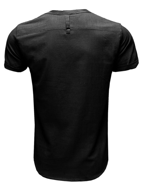 Men's Solid Color Linen Short Sleeve Summer Shirt