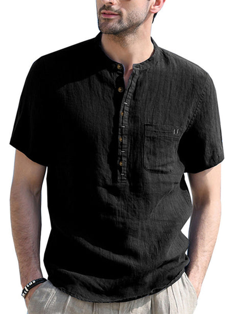 Men's Solid Color Linen Short Sleeve Summer Shirt