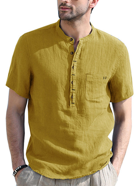 Men's Solid Color Linen Short Sleeve Summer Shirt