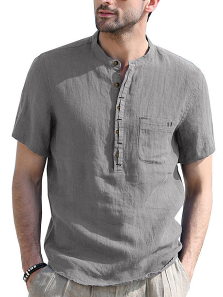 Men's Solid Color Linen Short Sleeve Summer Shirt