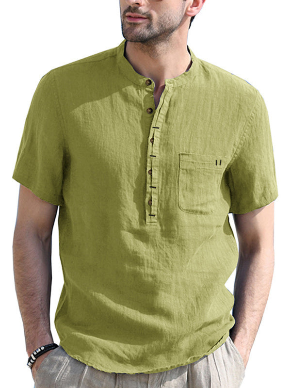 Men's Solid Color Linen Short Sleeve Summer Shirt
