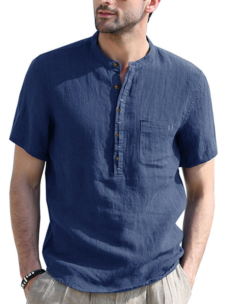 Men's Solid Color Linen Short Sleeve Summer Shirt