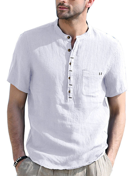 Men's Solid Color Linen Short Sleeve Summer Shirt