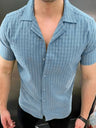 Men's Solid Color Texture Short Sleeve Button-Down Shirt