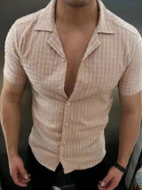 Men's Solid Color Texture Short Sleeve Button-Down Shirt