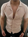 Men's Solid Color Texture Short Sleeve Button-Down Shirt